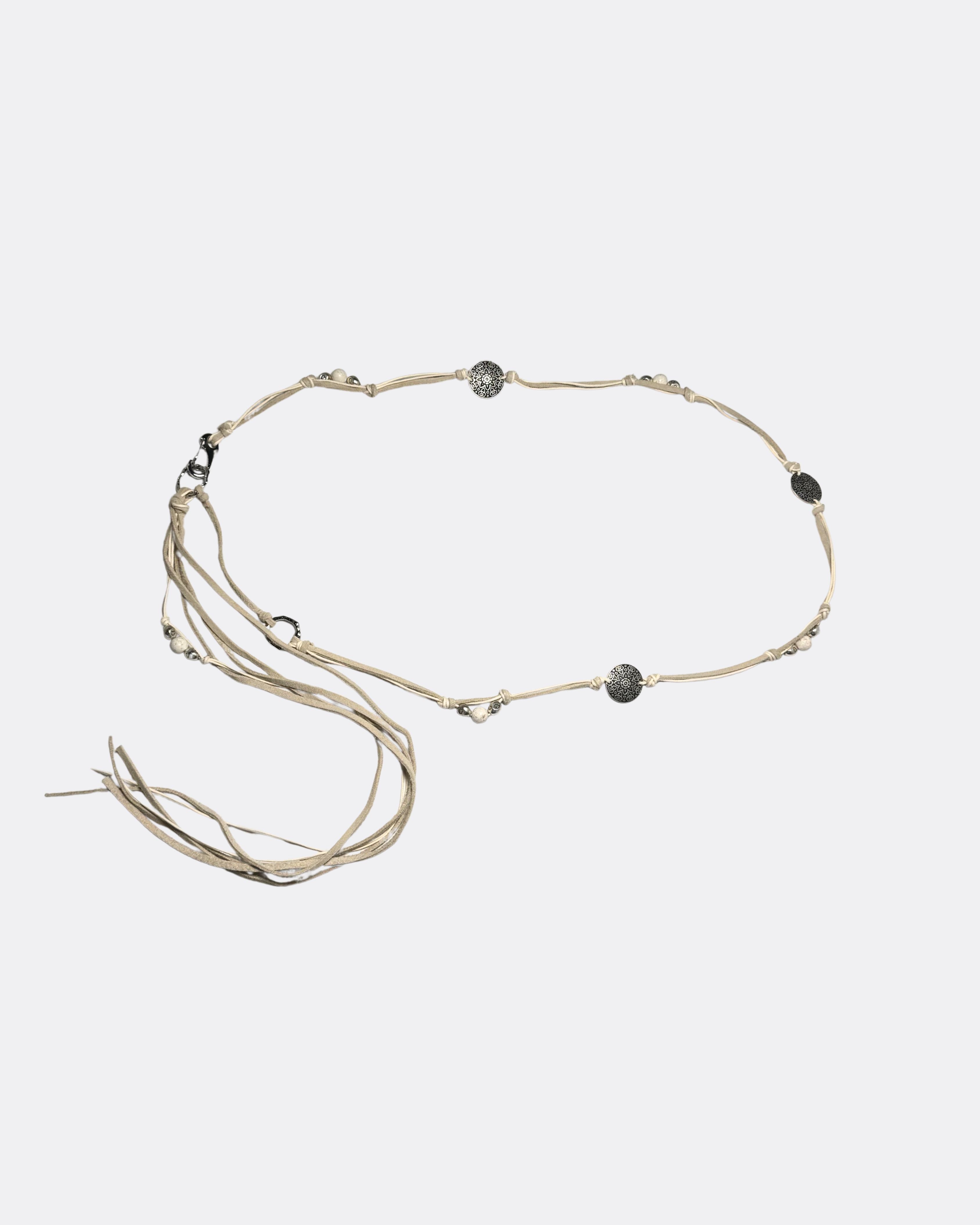 Suede Cord Waist Decoration Chain Vintage Button Charm