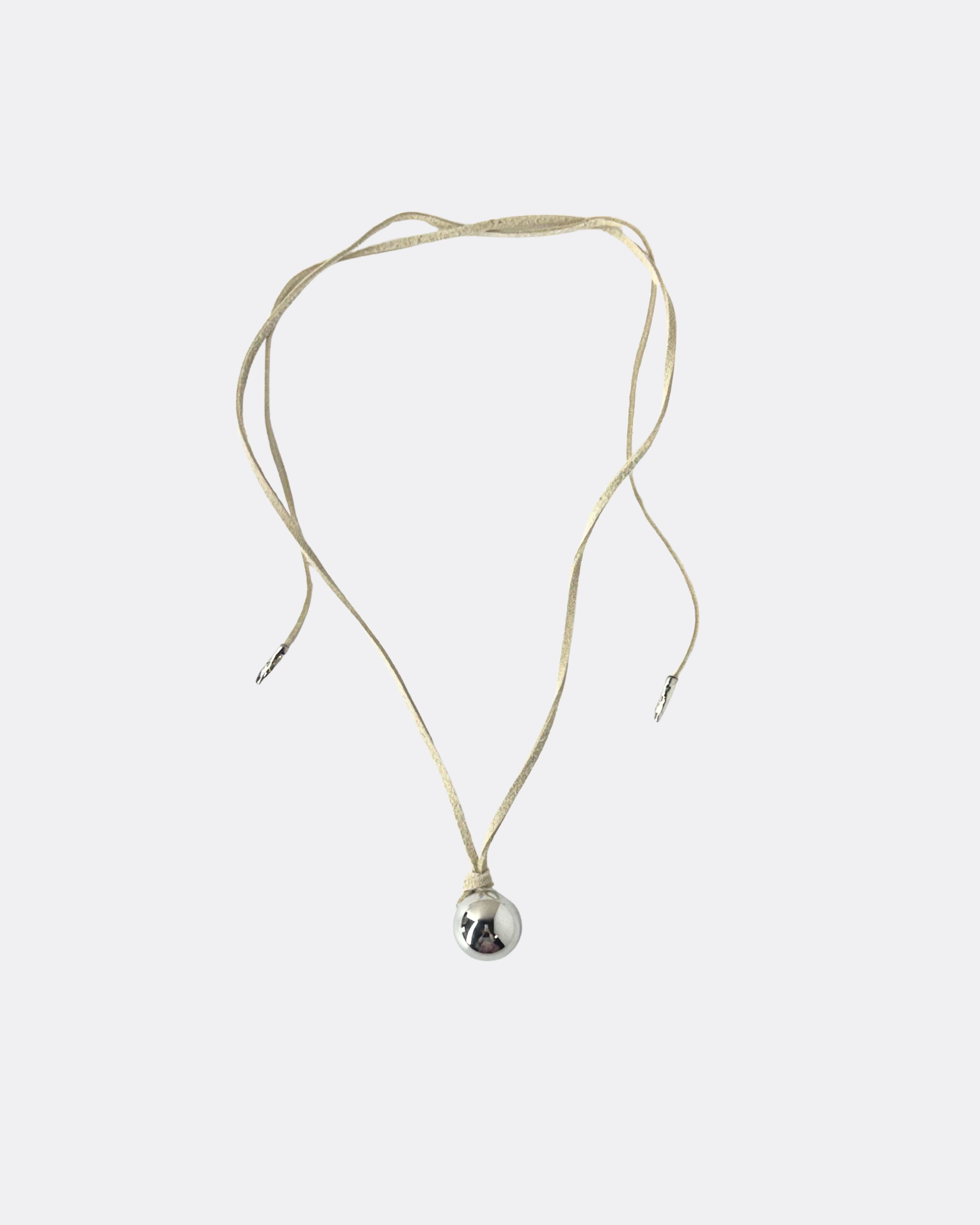Minimal Sphere Pendant Long Suede Tie Necklace