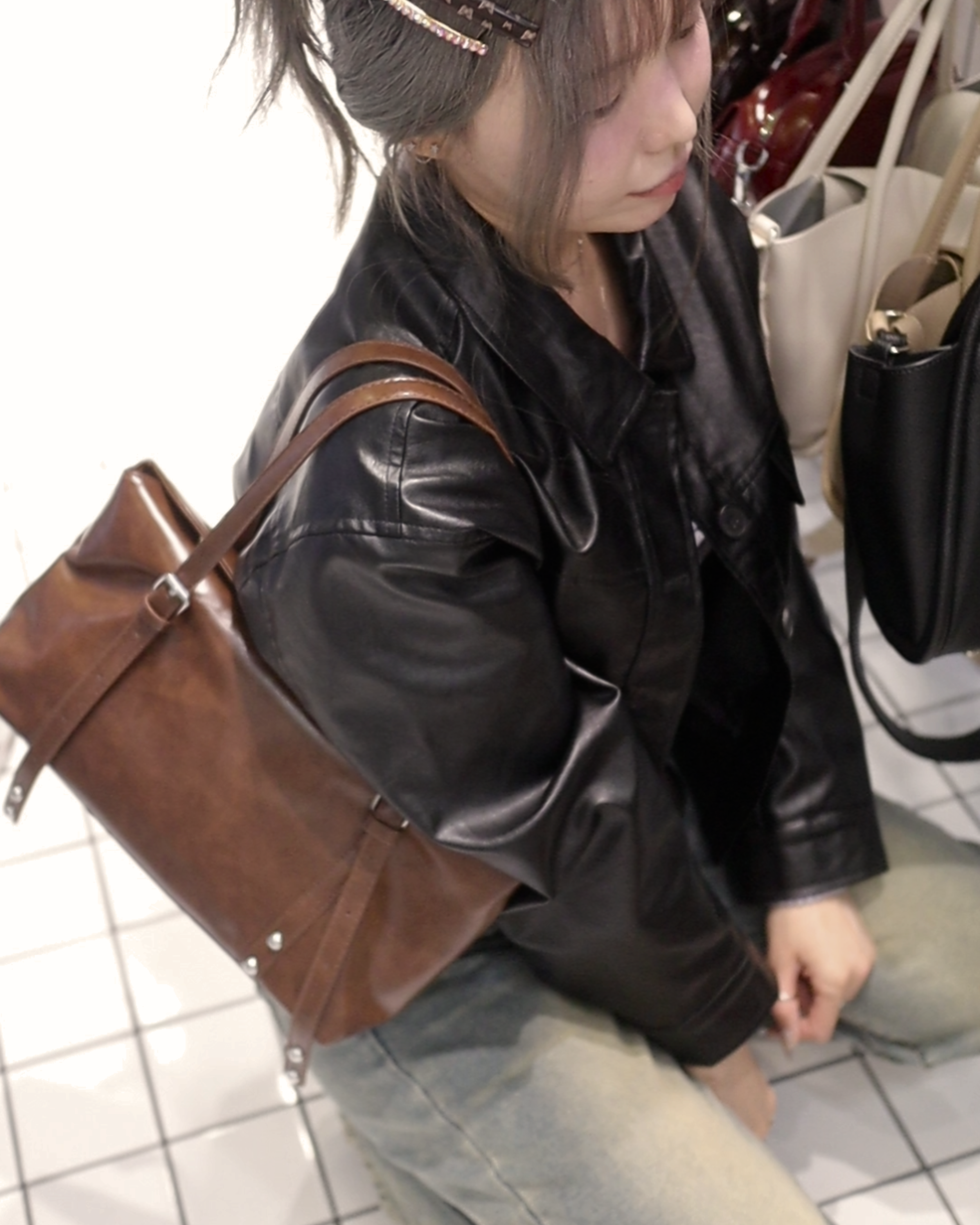 VINTAGE INSPIRED RECTANGULAR LONG HANDLE SHOULDER CROSSBODY BAG