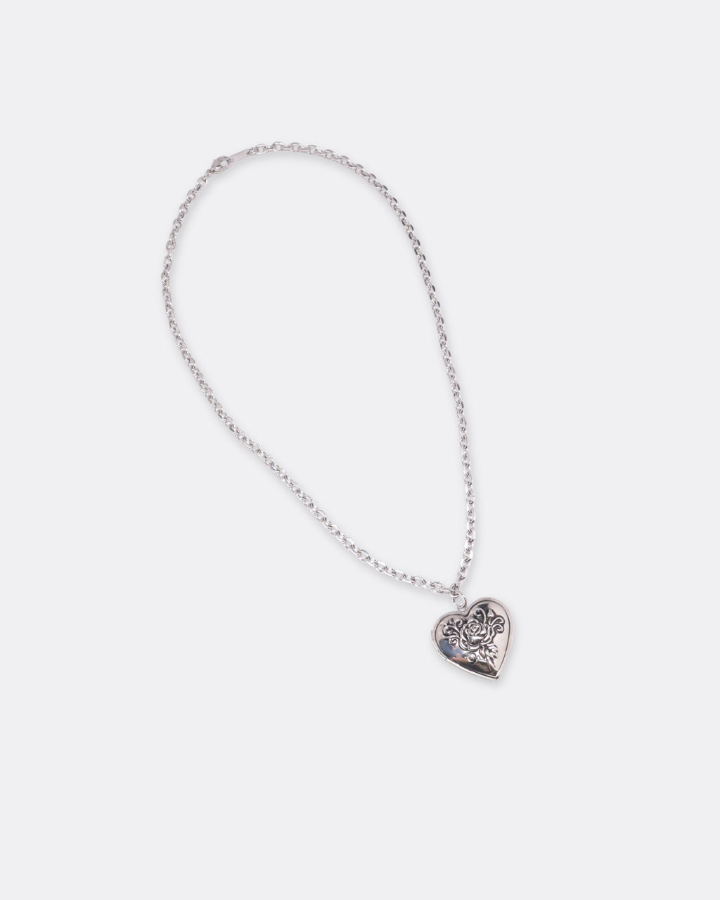 Vintage Rose Engraved Heart Locket Surgical Steel Necklace