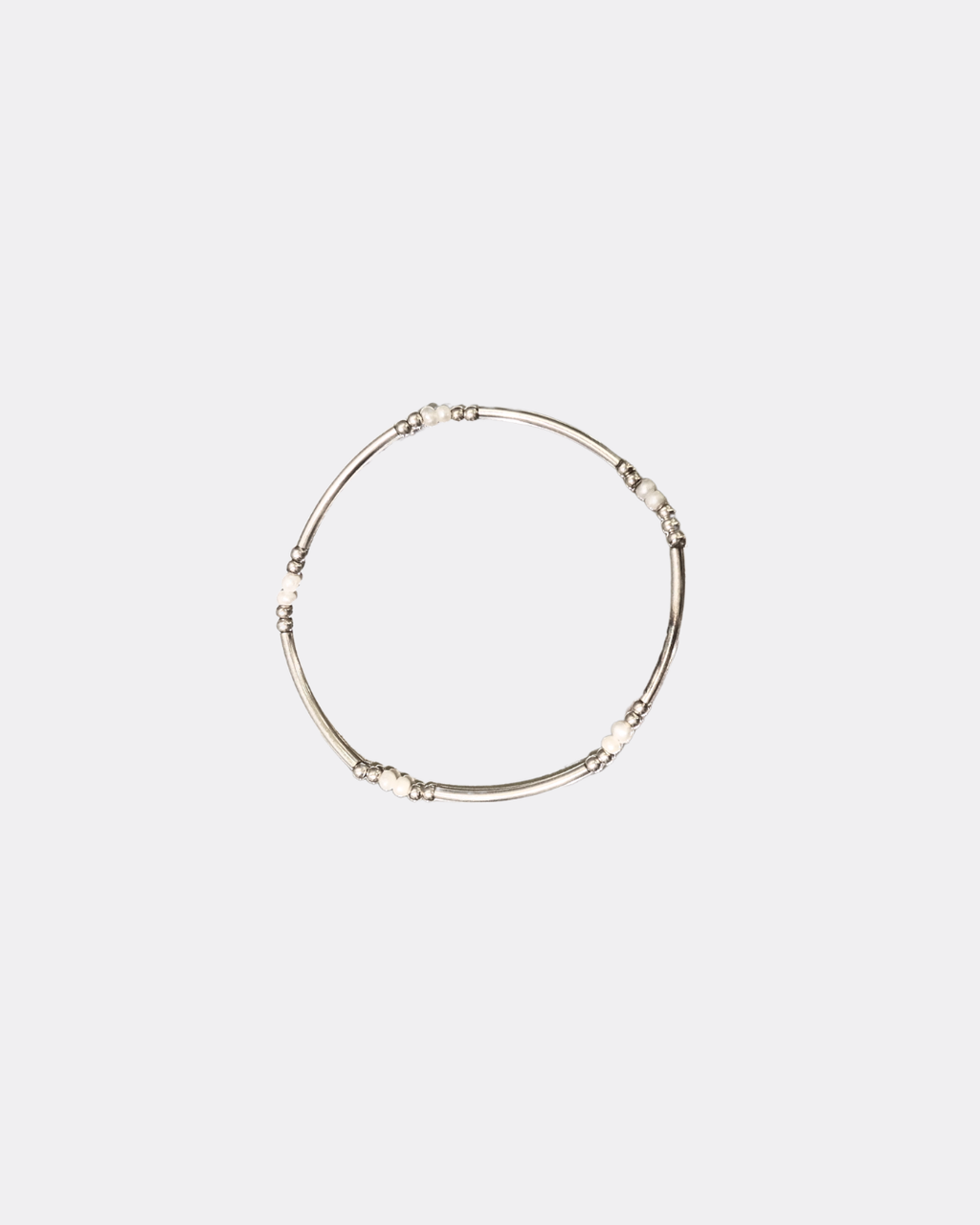 Minimal Silver Tube Beaded Stretch Layering Bracelet