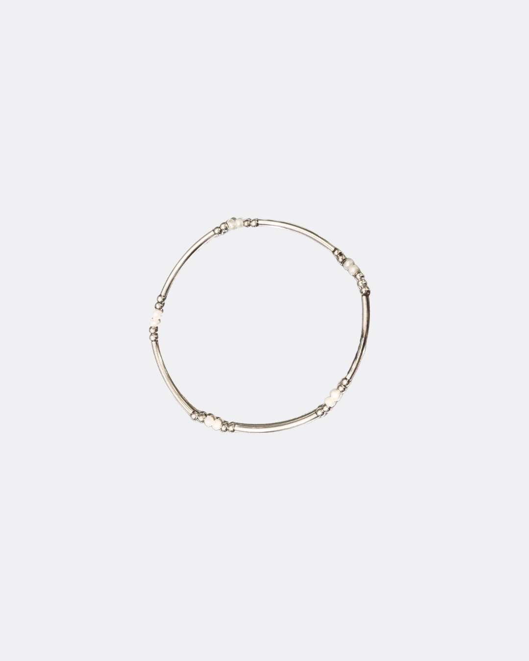 Minimal Silver Tube Beaded Stretch Layering Bracelet