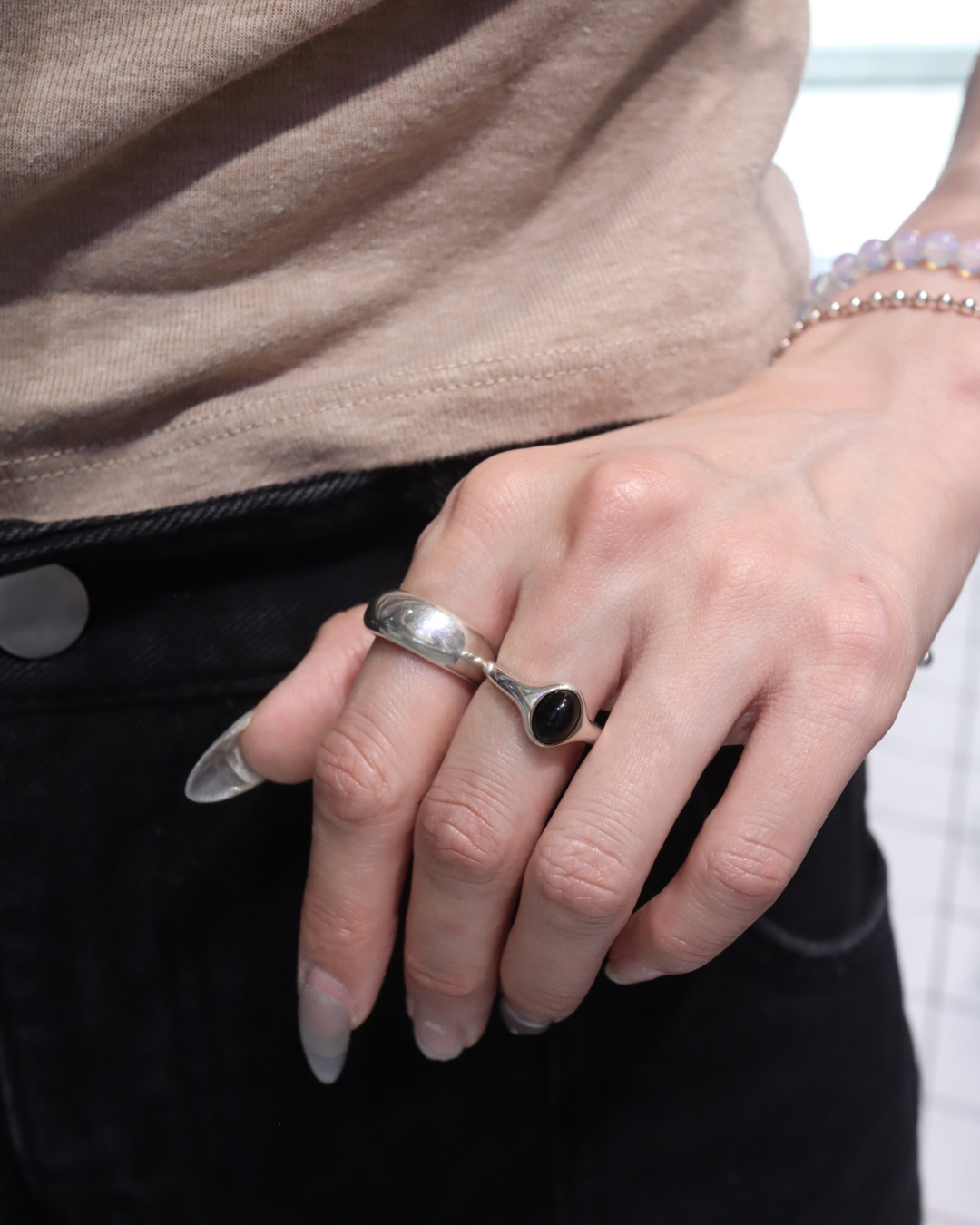 925 Silver Black Oval Onyx Stone Open Ring