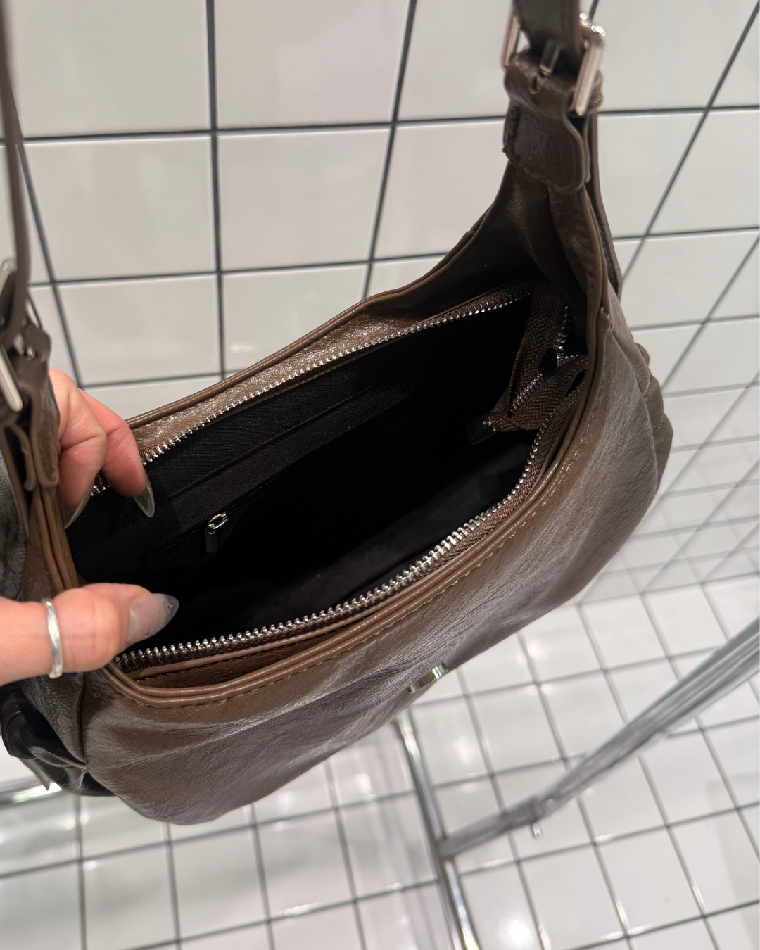 Vintage Washed Leather Buckle Flap Compact Shoulder Bag