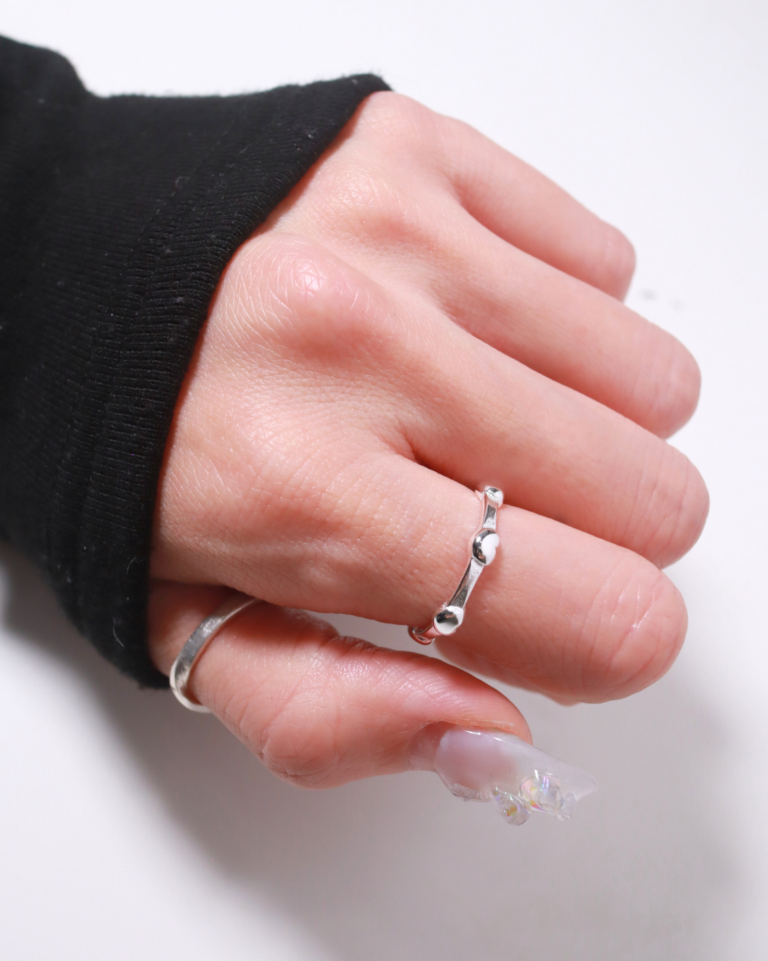 Silver Heart Dot Minimal Statement Ring