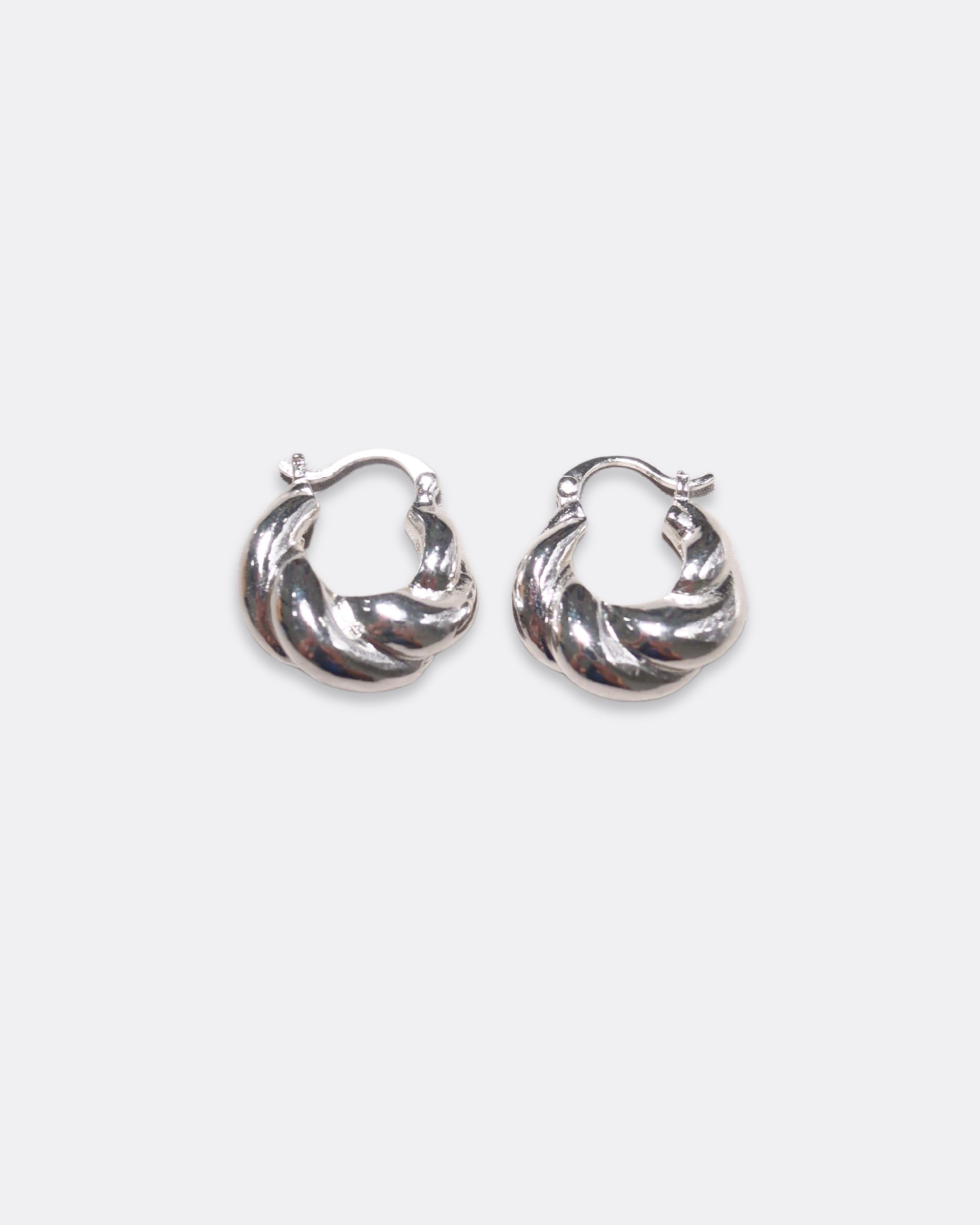 Sculpted Twist Hoop Silver Earrings