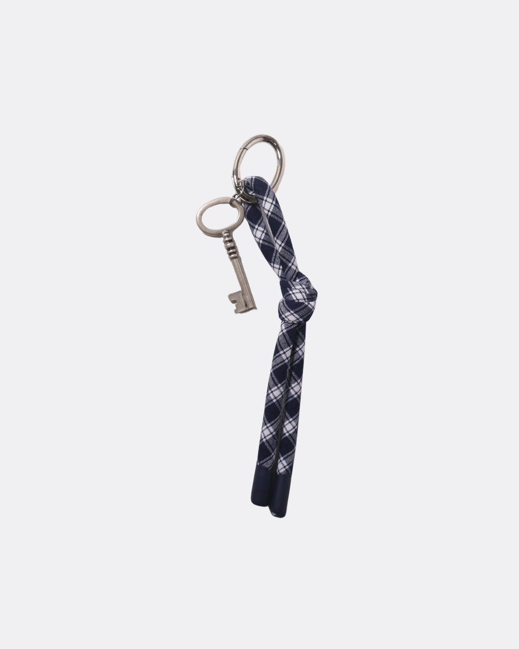 Plaid Fabric Strap Keyring with Vintage Large Key Charm