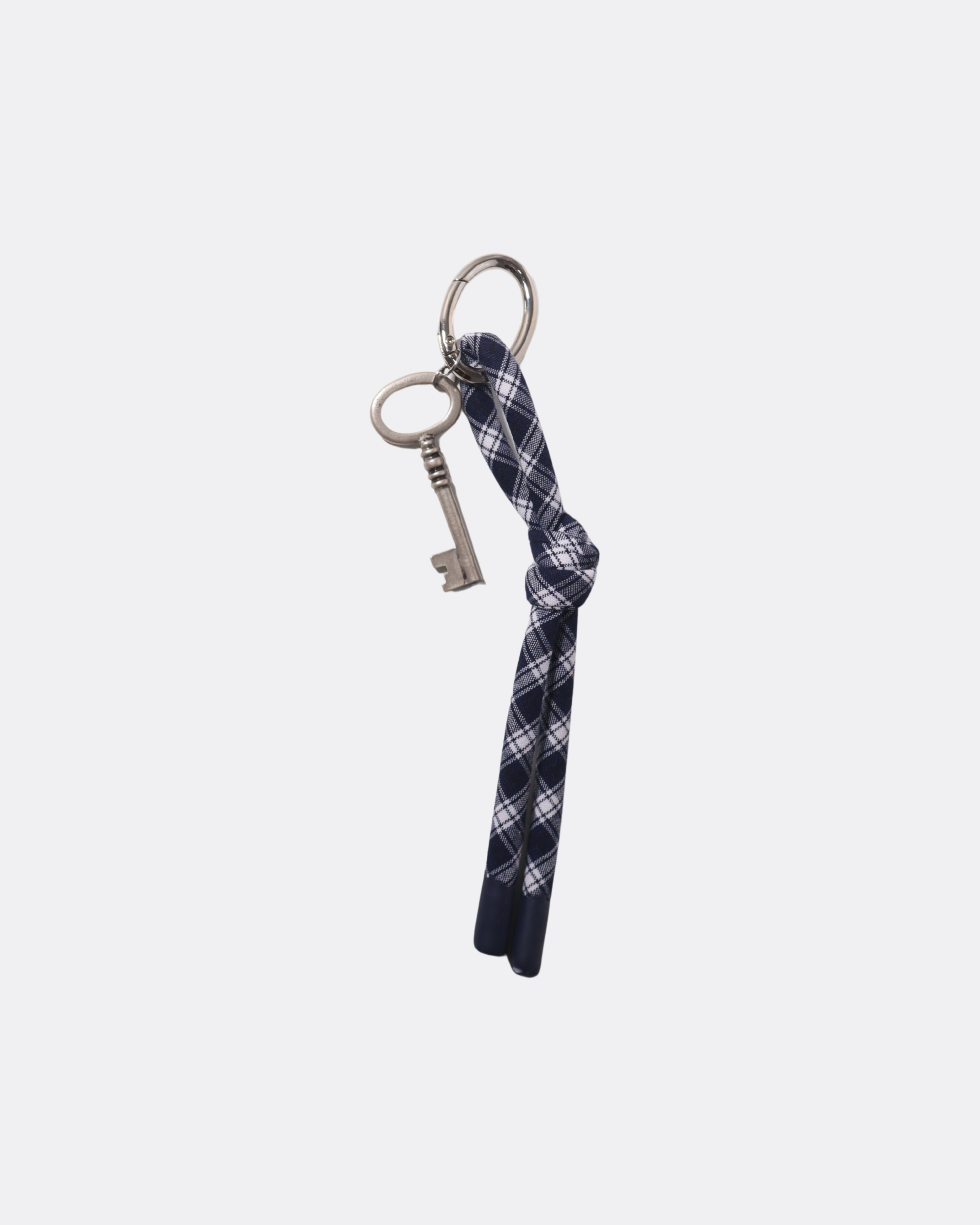 Plaid Fabric Strap Keyring with Vintage Large Key Charm