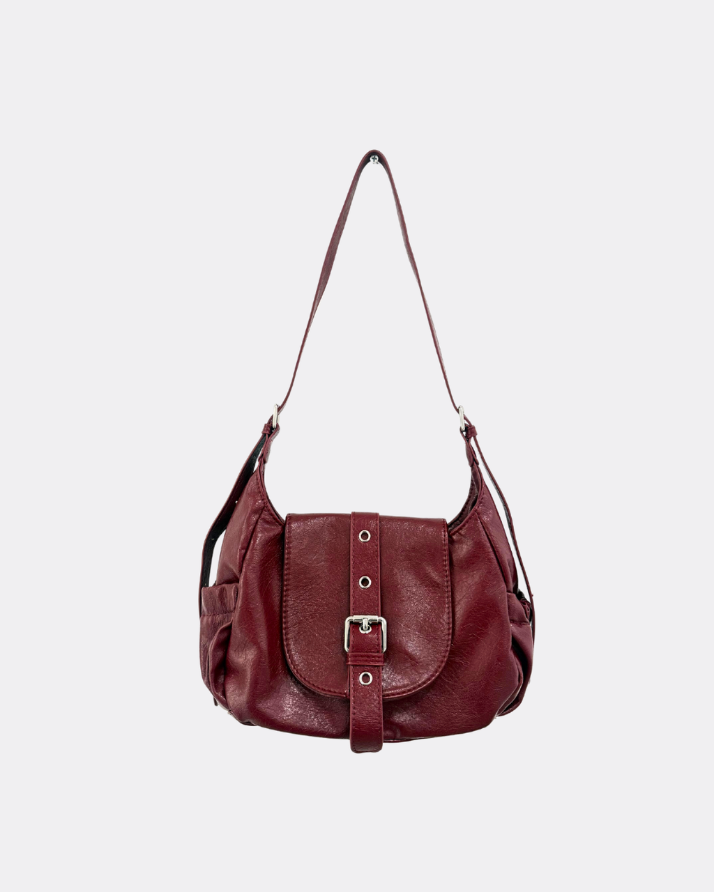 Vintage Washed Leather Buckle Flap Compact Shoulder Bag