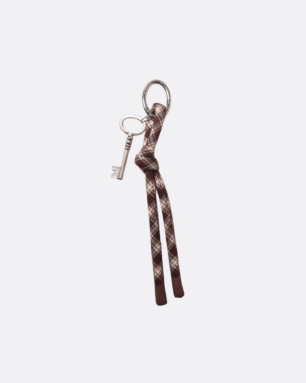 Plaid Fabric Strap Keyring with Vintage Large Key Charm