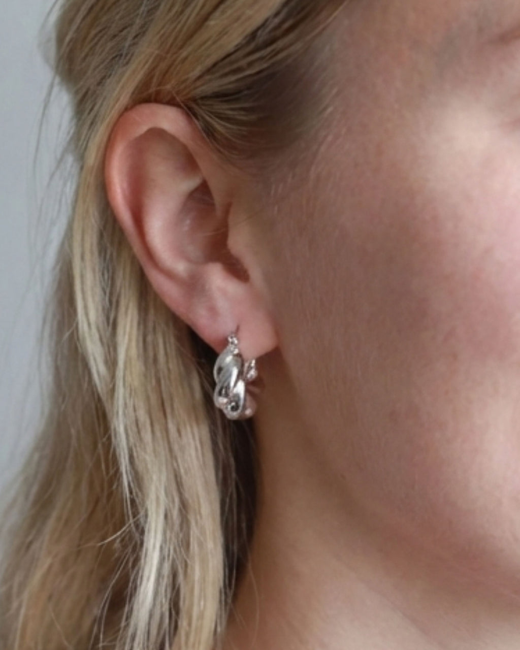 Sculpted Twist Hoop Silver Earrings