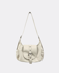 Vintage Washed Leather Buckle Flap Compact Shoulder Bag