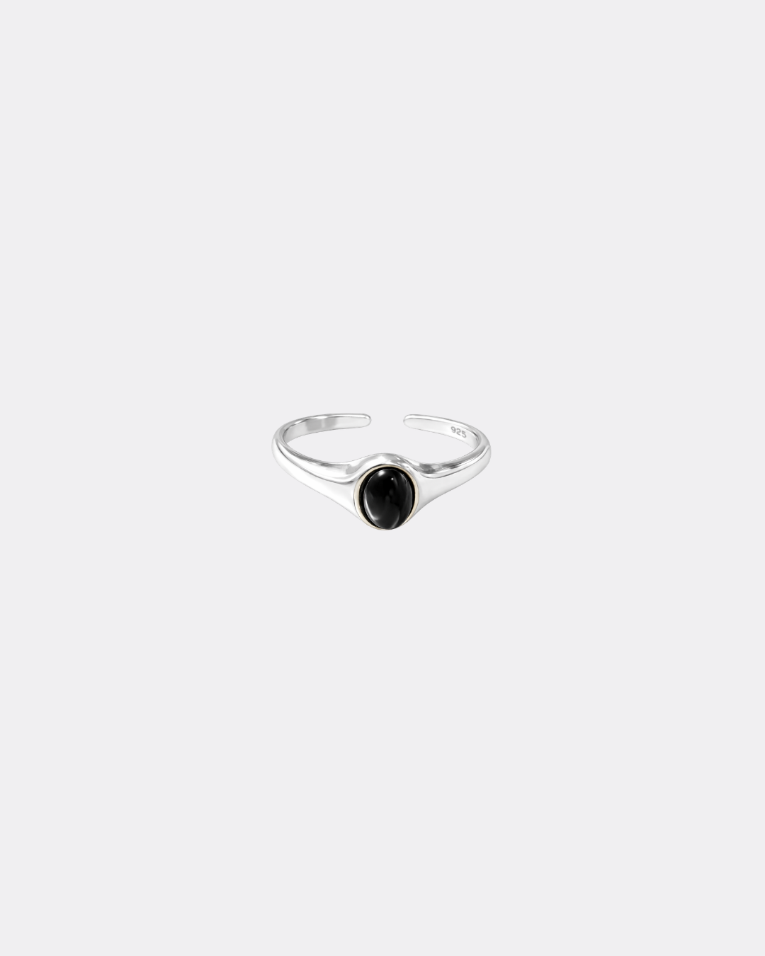 925 Silver Black Oval Onyx Stone Open Ring