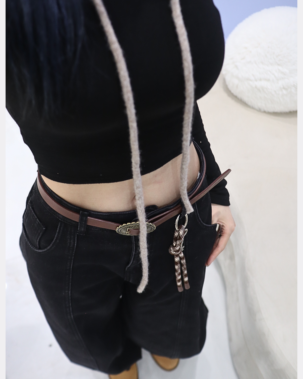 Plaid Fabric Strap Keyring with Vintage Large Key Charm