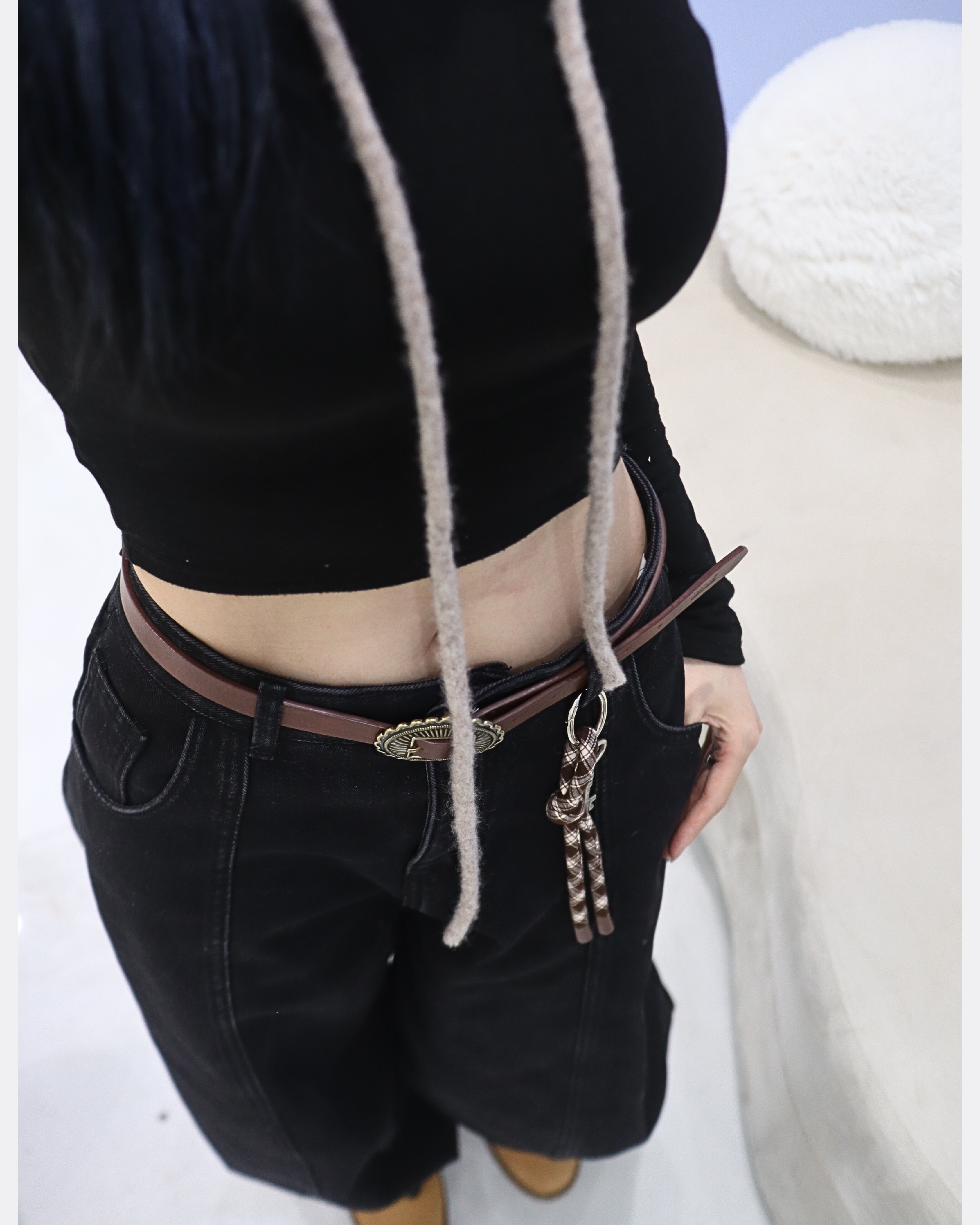 Plaid Fabric Strap Keyring with Vintage Large Key Charm