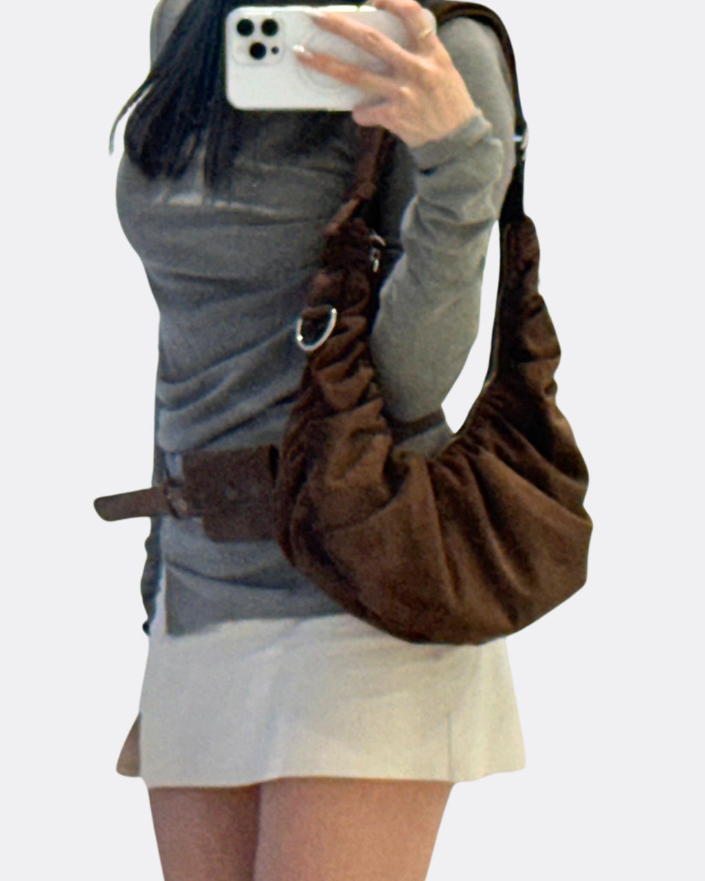 Flow Curve Suede Croissant Bag