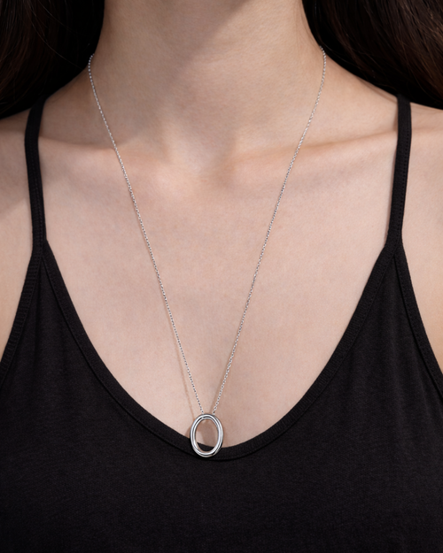 925 Silver Jewelry Minimal Oval Pendant Long Necklace