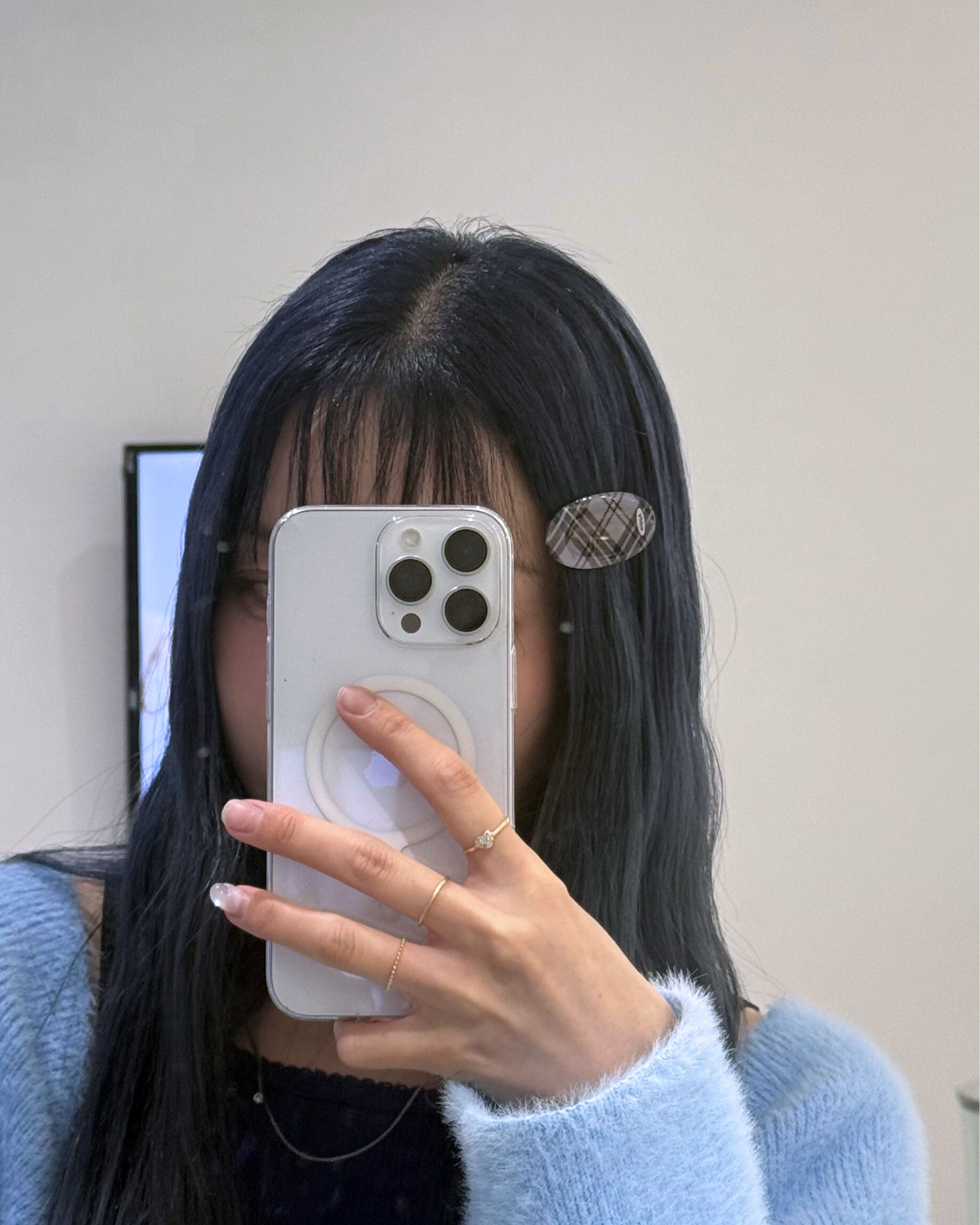 Pebble enamel finish plaid metal hair clip