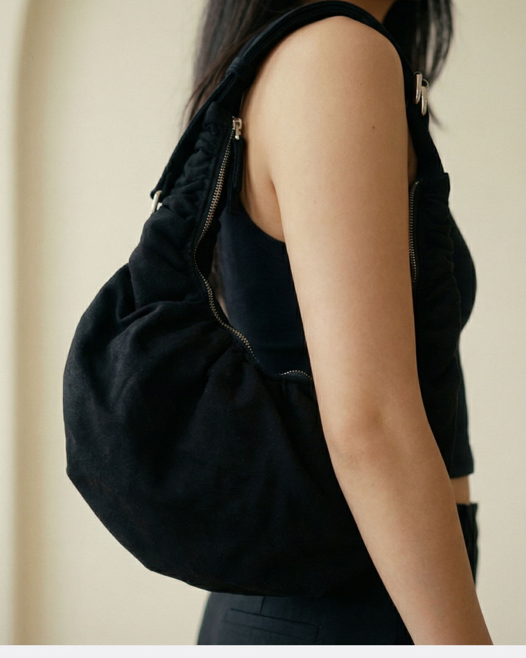 Flow Curve Suede Croissant Bag