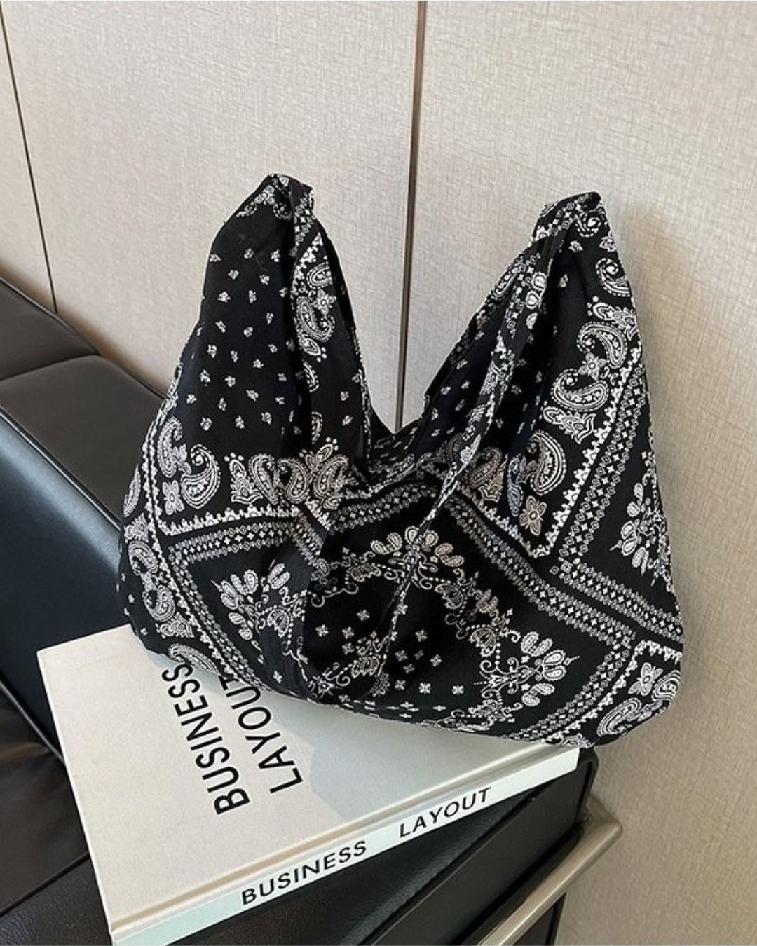 Black Bandana Paisley Hobo Bag | Slouchy Eco Tote