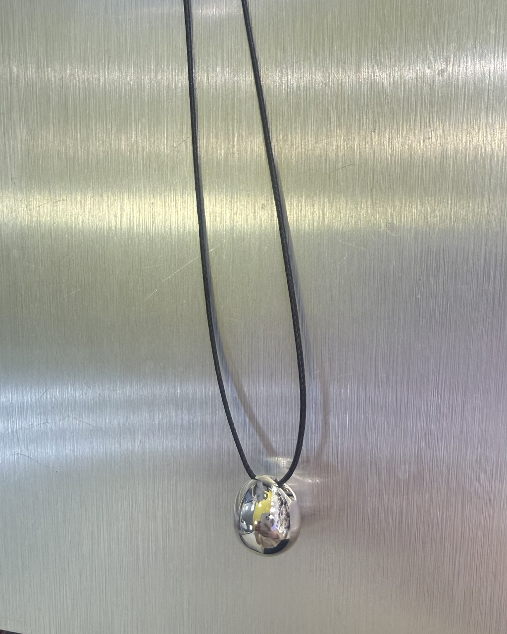 Adjustable Cord Silver Ball Pendant Minimal Modern Everyday Necklace