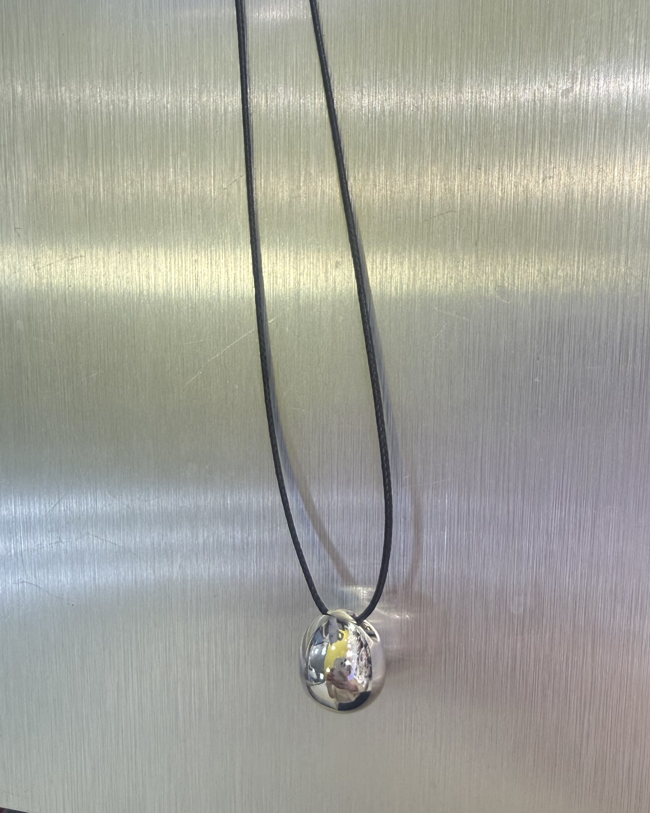 Adjustable Cord Silver Ball Pendant Minimal Modern Everyday Necklace