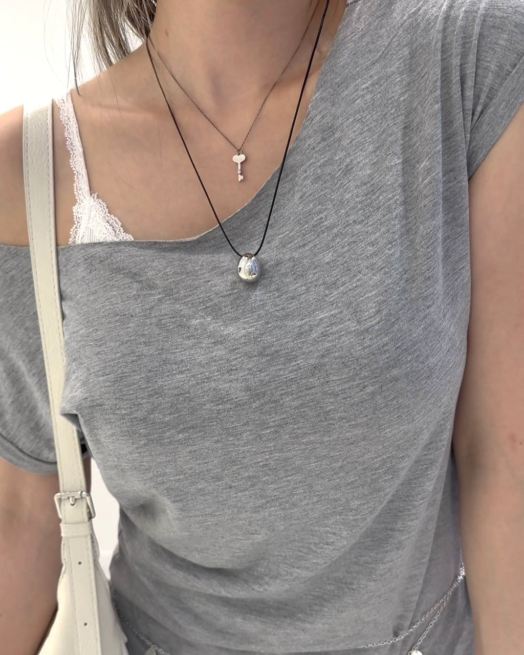 Adjustable Cord Silver Ball Pendant Minimal Modern Everyday Necklace