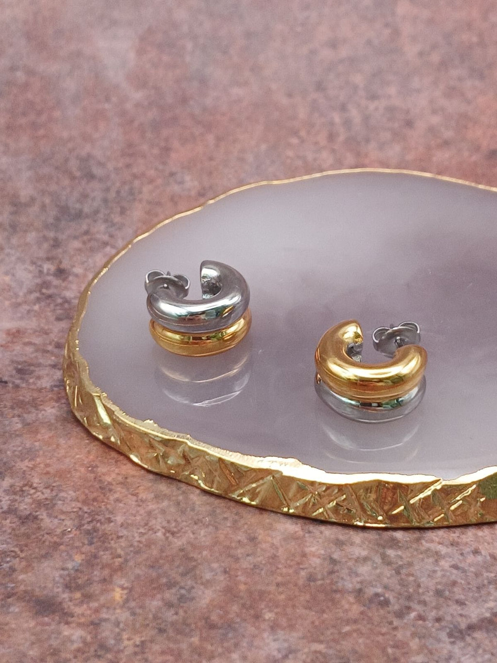 Two tone chunky mini hoop earrings
