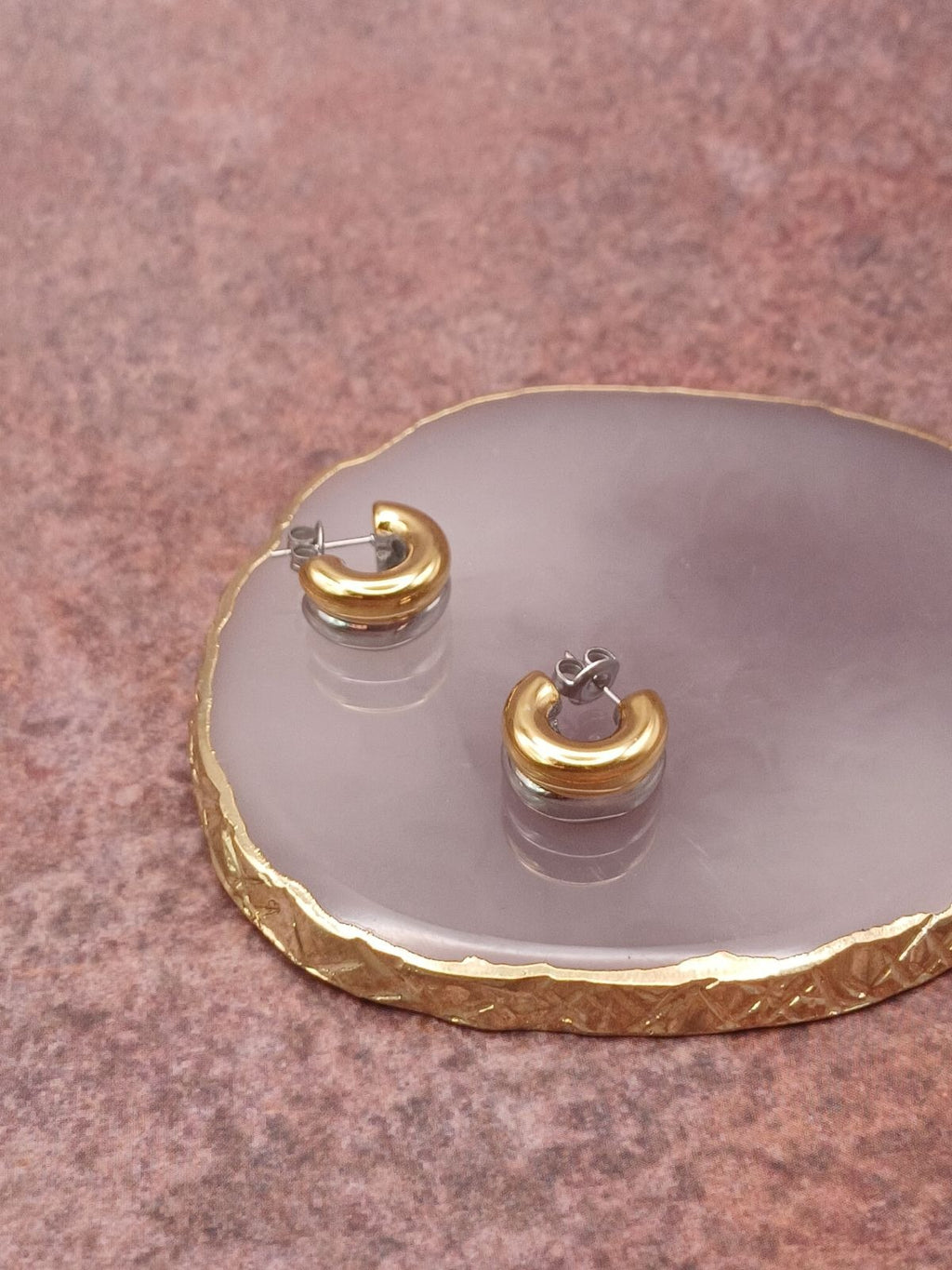 Two tone chunky mini hoop earrings