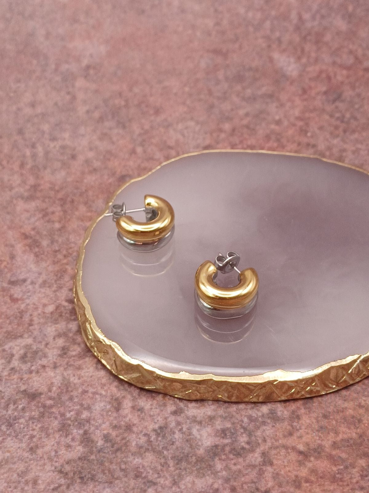 Two tone chunky mini hoop earrings