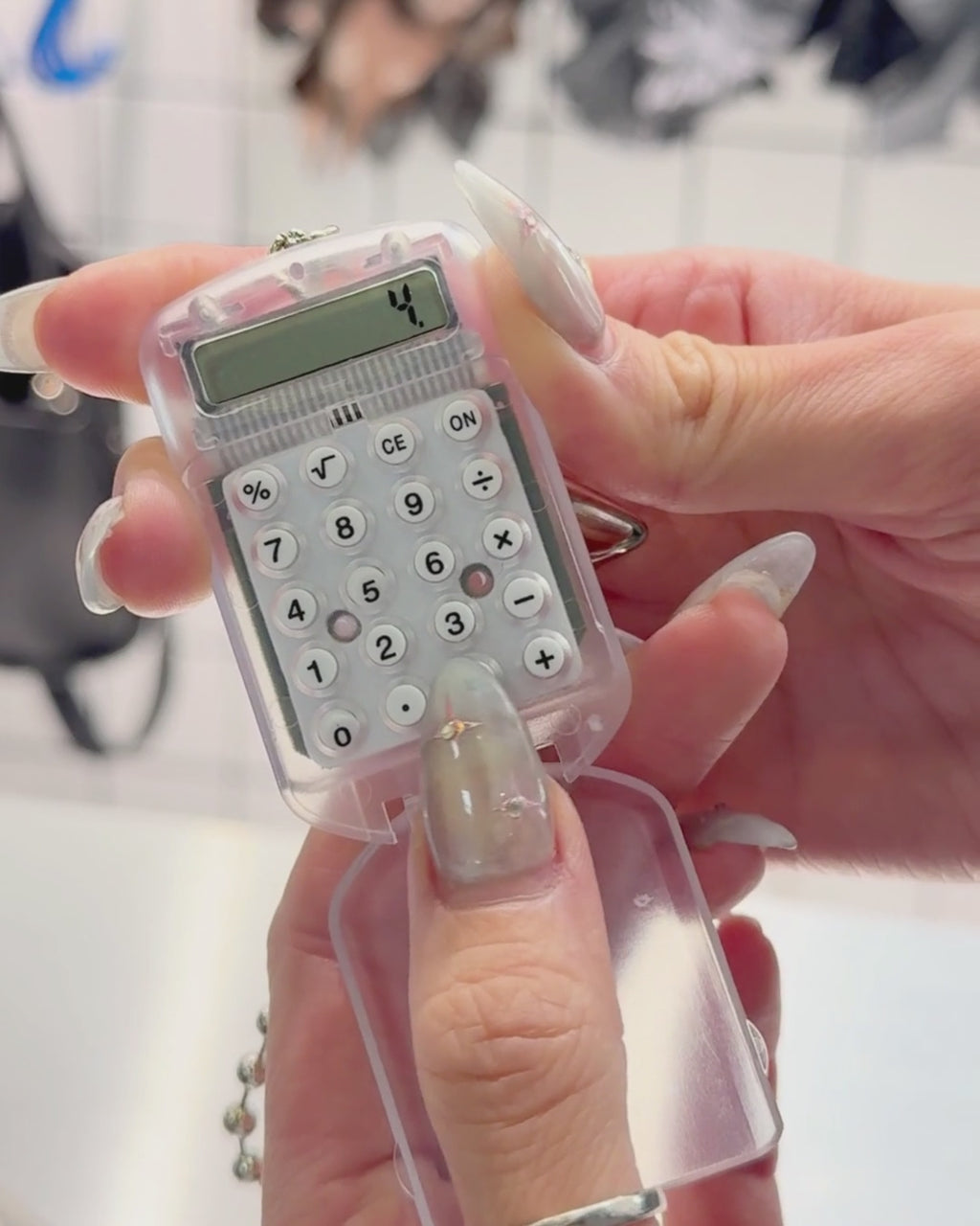 Mini Clear Calculator Charm Keyring