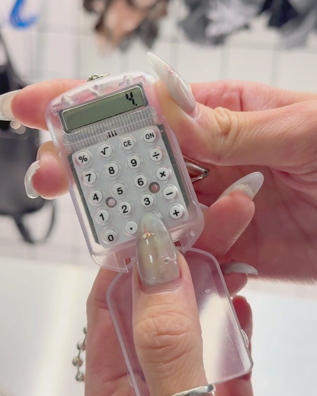 Mini Clear Calculator Charm Keyring