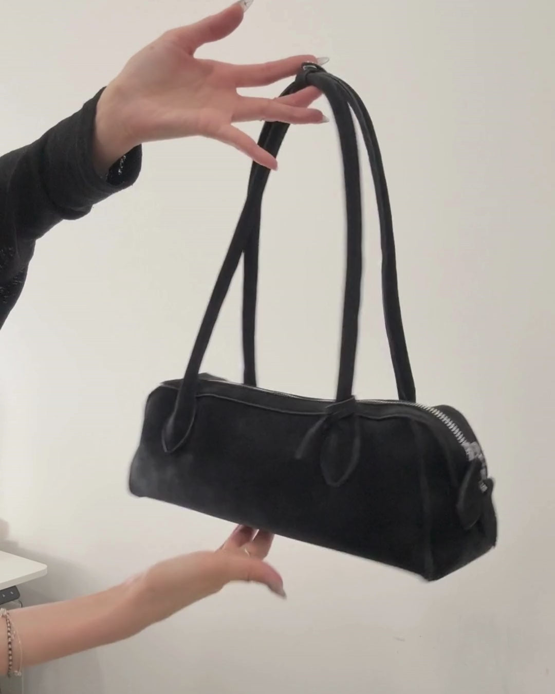 Slim East West Baguette Long Handle Shoulder Bag