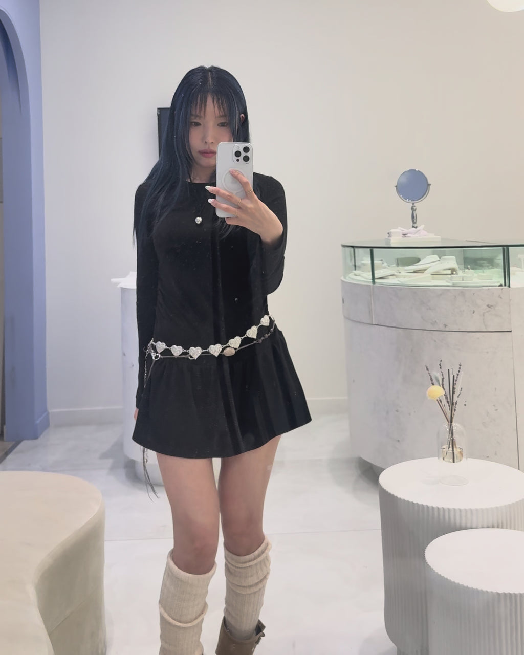 Y2K Textured Heart Chain Belt